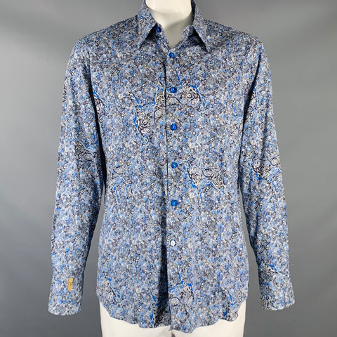 BILLIONAIRE COUTURE Size XL Blue Black White Swirls Wolf Long Sleeve Shirt