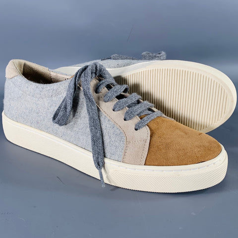 BRUNELLO CUCINELLI Size 7.5 Grey Tan Flannel Color Block Low Top Sneakers