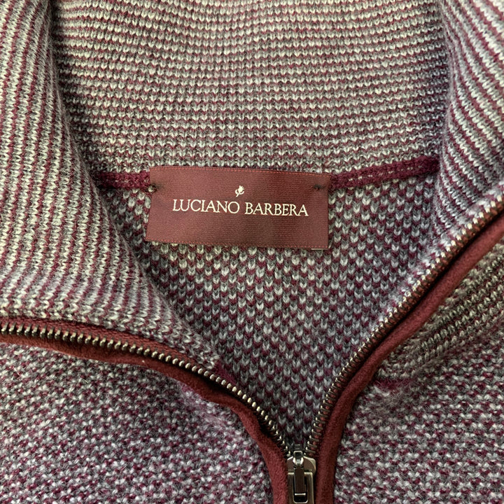 LUCIANO BARBERA Size S Burgundy Grey Heather Cashmere 1/4 Zip Pullover