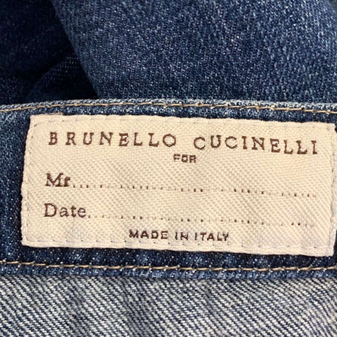 BRUNELLO CUCINELLI Size 35 Indigo Contrast Stitch Denim Straight Jeans