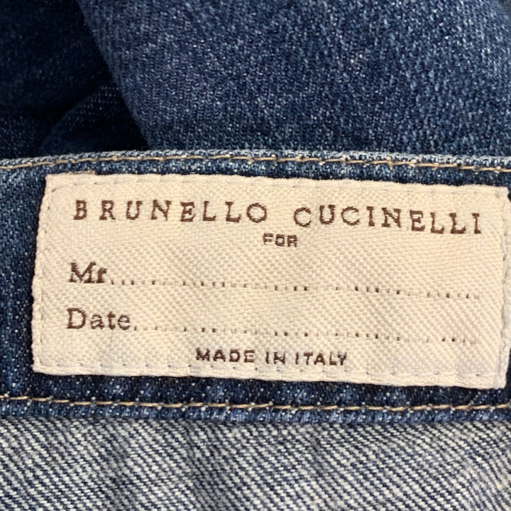 BRUNELLO CUCINELLI Size 35 Indigo Contrast Stitch Denim Straight Jeans