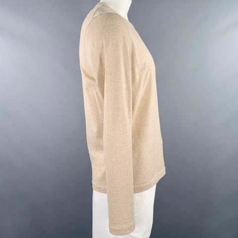 JIL SANDER Size L Heather Khaki Knit Cotton Crew Neck Pullover