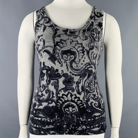 NEIMAN MARCUS Size L Grey Charcoal Cashmere Paisley Tank Casual Top