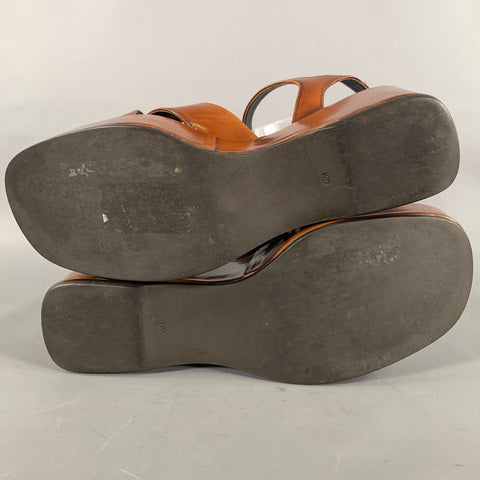 PRADA Size 8 Brown Black Leather Slingback Wedges