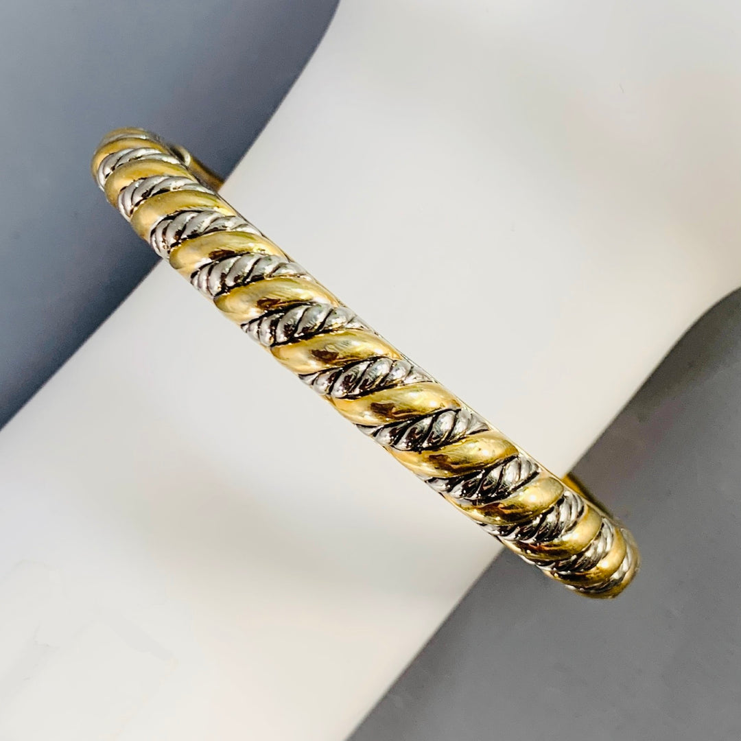 VINTAGE Silver Gold Textured Braided Metal Hinged Push Lock Bracelet
