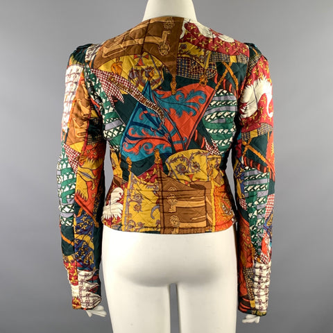 HERMES 1990's Etendards Et Bannieres Size 12 Multi-Color Cashmere Wool Reversible Jacket
