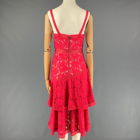 ALICE + OLIVIA Size 0 Raspberry Cotton Nylon Lace A-Line Dress