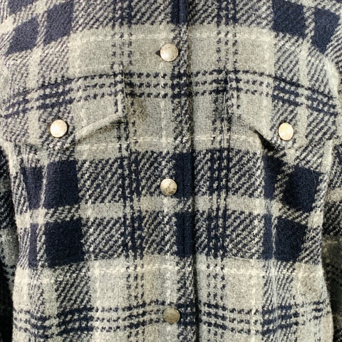 AMINA RUBINACCI Size L Navy Grey Virgin Wool Blend Plaid Shirt Jacket