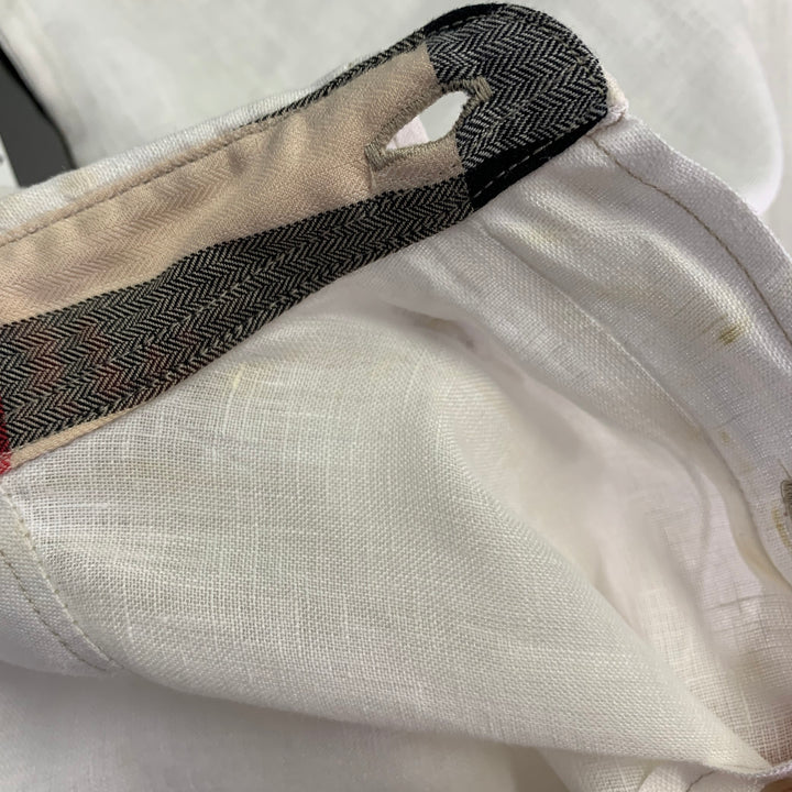 BURBERRY BRIT Size S White Taupe Contrast Stitch Button Down Collar Linen Long Sleeve Shirt