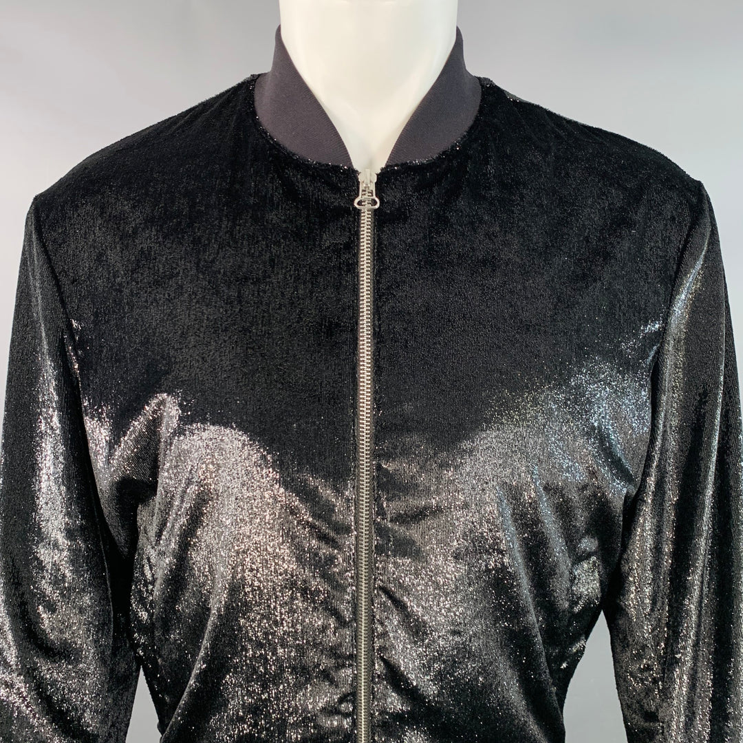HUGO BOSS Size M Bestino1912 Metallic Black Velour Zip Up Bomber Jacket