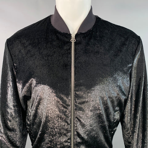 HUGO BOSS Size M Bestino1912 Metallic Black Velour Zip Up Bomber Jacket