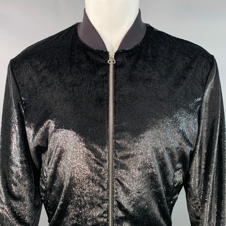 HUGO BOSS Size M Bestino1912 Metallic Black Velour Zip Up Bomber Jacket