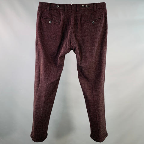 BARENA Taille 36 Noir Rouge Tissé Laine Vierge Mélange Braguette Zippée Pantalon Décontracté
