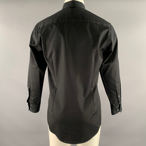 ETON Size M Black Solid Cotton Spread Collar Long Sleeve Shirt