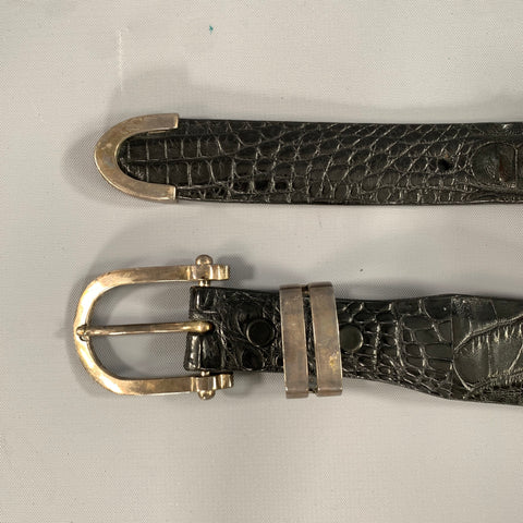 SADDLEBACK LEATHER CO. Size 42 Black Crackled Alligator Leather Belt