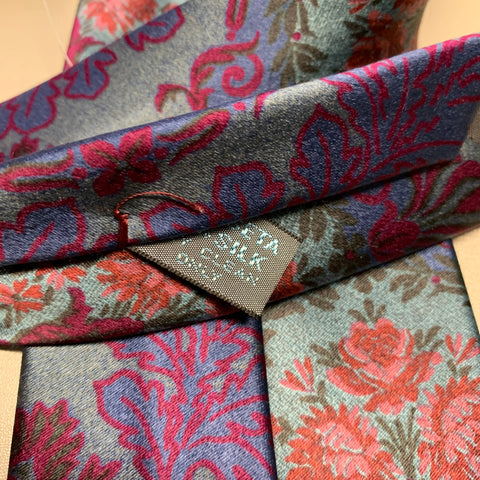FENDI Blue Fuchsia Floral Silk Tie
