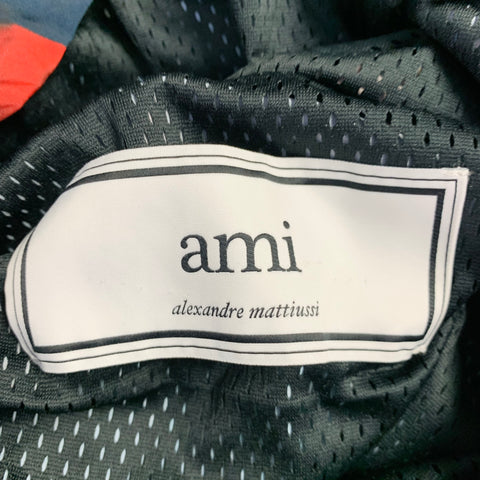 AMI by ALEXANDRE MATTIUSSI Size L Black Red Abstract Floral Hooded Pullover Jacket