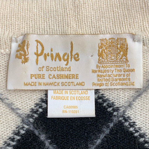 PRINGLE Taille S Crème Rose Noir Cachemire Cardigan Col V motif Argyle