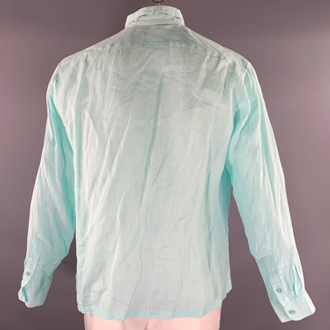 NATURAL BLUE Size L Blue Turqoise Heather Linen Pointed Collar Long Sleeve Shirt
