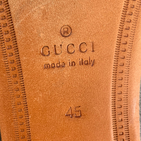 GUCCI Size 12 Black Embroidery Leather Horsebit Loafers
