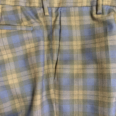 Costume croisé en laine à revers crantés PAUL SMITH, taille 38, motif écossais bleu marine et marron