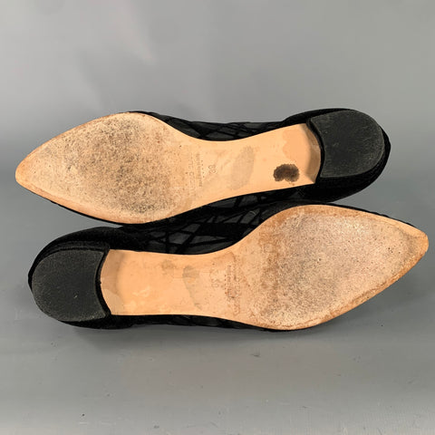 MANOLO BLAHNIK Size 9 Black Velvet Geometric Pointed Toe Flats