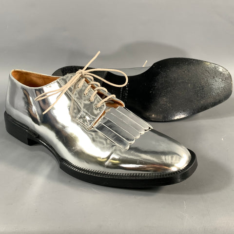 ROBERT CLERGERIE Size 8 Silver Metallic Leather Eyelash Lace Up Shoes