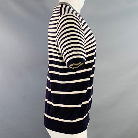 T-shirt col rond en coton rayé blanc et marine PS by PAUL SMITH Taille M
