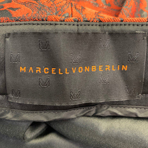 MARCELL VON BERLIN Size 38 Viper Orange Black Jacquard Shawl Lapel Cuffed Suit