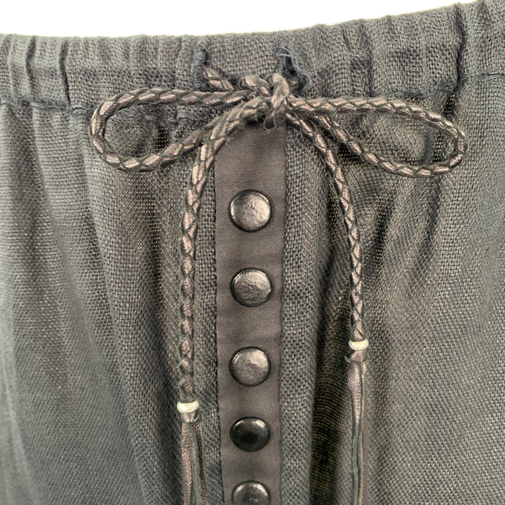KMRII Size S Black Handstitched Linen Shorts