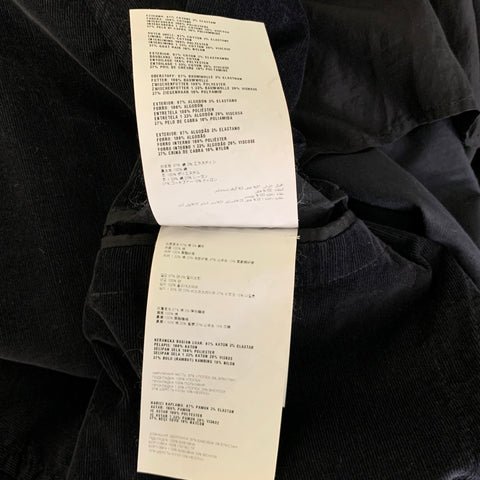PRADA Chest Size 38 Black Corduroy Cotton Blend Notch Lapel Sport Coat