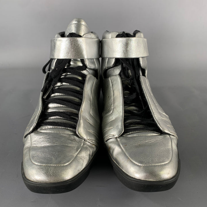 Y-3 Size 10.5 Silver Shimmery Leather High Top Sneakers
