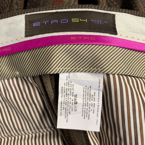ETRO Size 36 Olive Black Orange Print Wool Blend Zip Fly Dress Pants