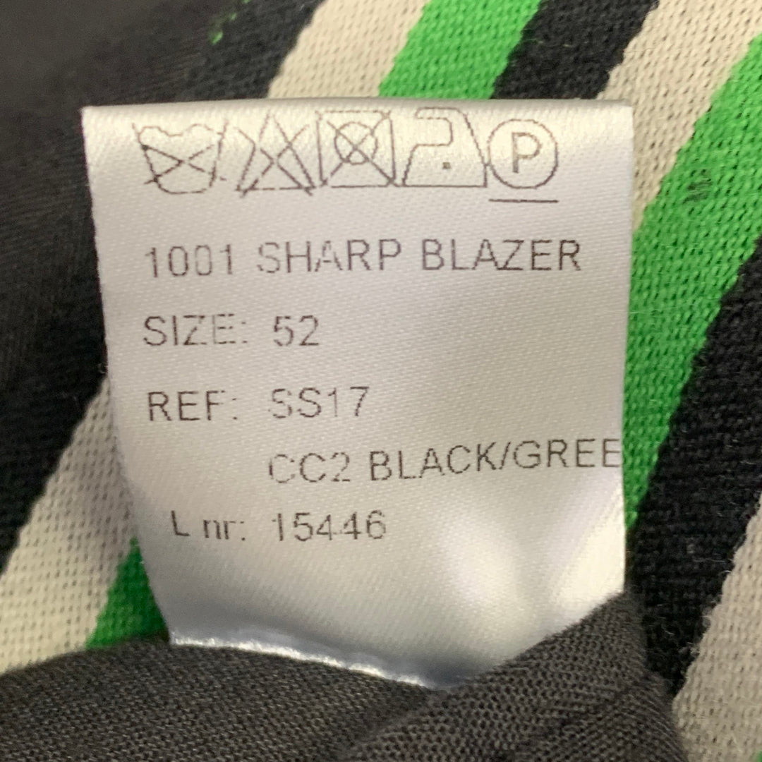 WALTER VAN BEIRENDONCK SS17 Size 42 Long Green Black White Wool Cotton Stripe Suit