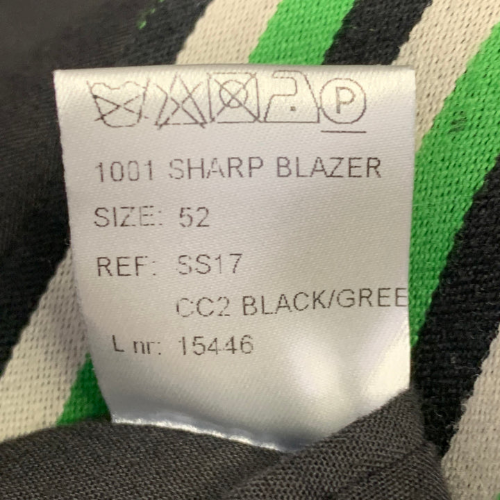 WALTER VAN BEIRENDONCK SS17 Size 42 Long Green Black White Wool Cotton Stripe Suit