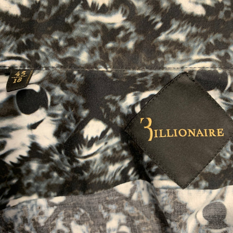 BILLIONAIRE COUTURE Size XL Black White Wolf Print Long Sleeve Shirt