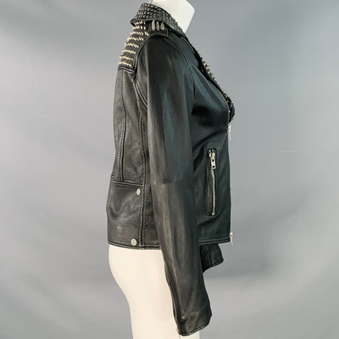 MUUBAA Size 6 Black Studded Lambskin Leather Biker Jacket