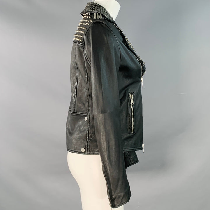 MUUBAA Size 6 Black Studded Lambskin Leather Biker Jacket