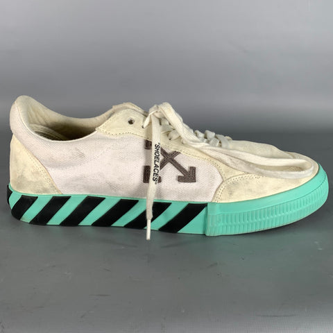 OFF-WHITE Size 11.5 White Mint Mixed Fabrics Suede Canvas Sneakers