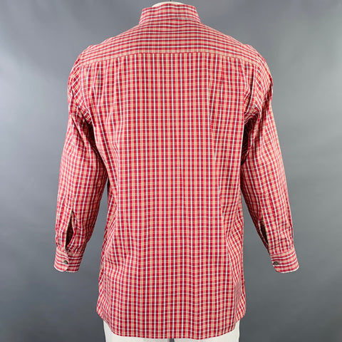 ERMENEGILDO ZEGNA Size L Red Brown Plaid Cotton Curved Cutaway Long Sleeve Shirt