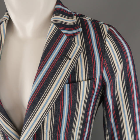 The Stylist Japan Size XS Red White & Blue Stripe Cotton Notch Lapel Sport Coat