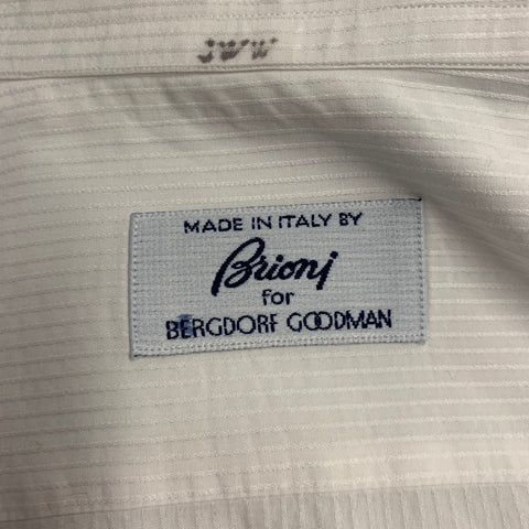 BRIONI Size L White Stripe Cotton Button Up Long Sleeve Shirt