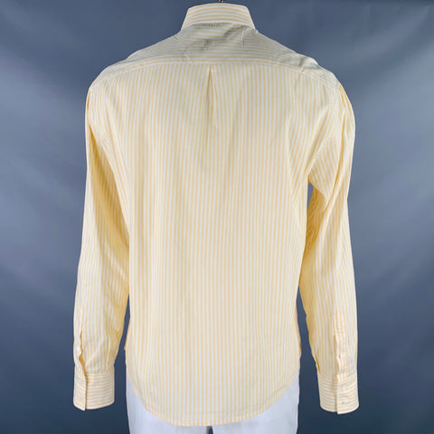 BRUNELLO CUCINELLI Size XXXL Yellow White Stripe Cotton Blend Long Sleeve Shirt
