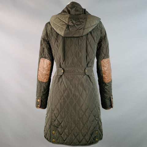 LAUREN by RALPH LAUREN Size XS Green Brown Polyester Quilted Hooded Coat
