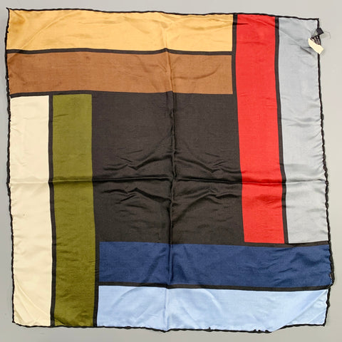Pochette de costume en soie géométrique multicolore noire VINTAGE