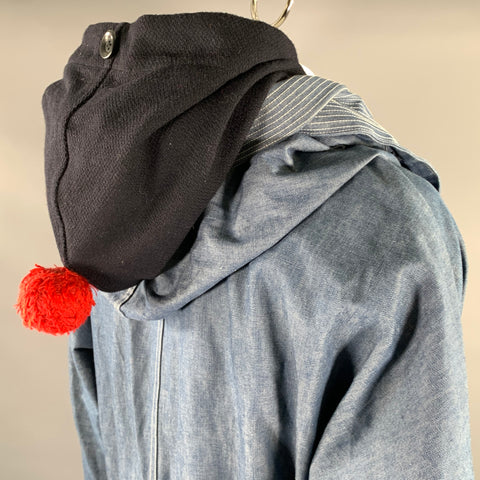 KAPITAL Size L Indigo Cotton Hooded Traggle Ring Coat