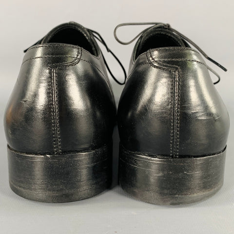 SALVATORE FERRAGAMO Size 11 Black Perforated Leather Cap Toe Lace-Up Shoes