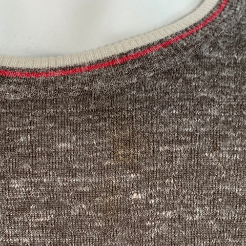 KITON Size XL Heather Brown Cream Red Silk Linen Contrast Trim Crew Neck Pullover