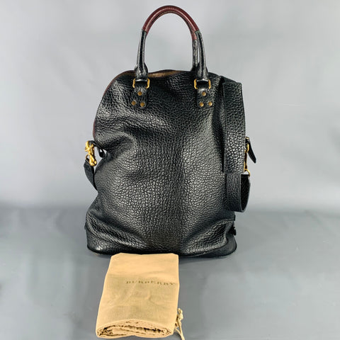BURBERRY PRORSUM 2014 -St Ives-  Black Burgundy Color Block Leather Bag