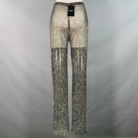 SANTA BRANDS Size XS/S Black Silver Polyester Blend Rhinestones Straight Casual Pants